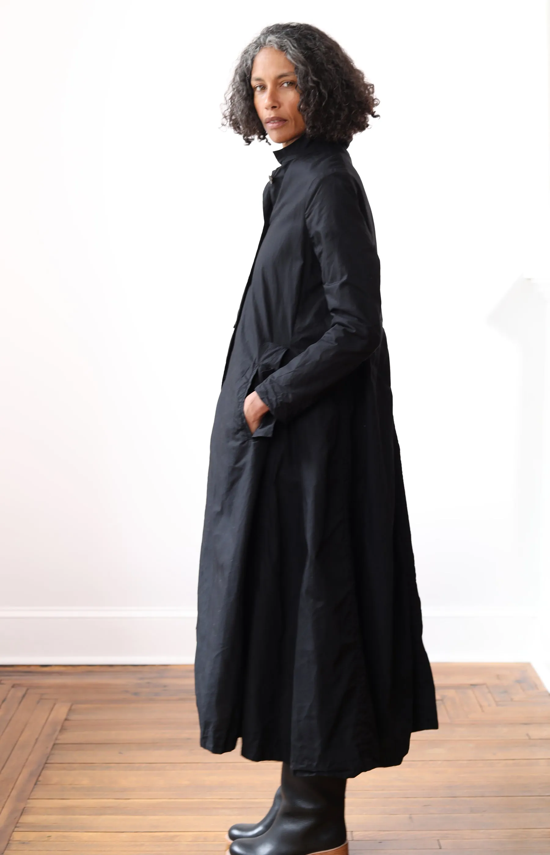Black Ann Waxed Cotton Coat