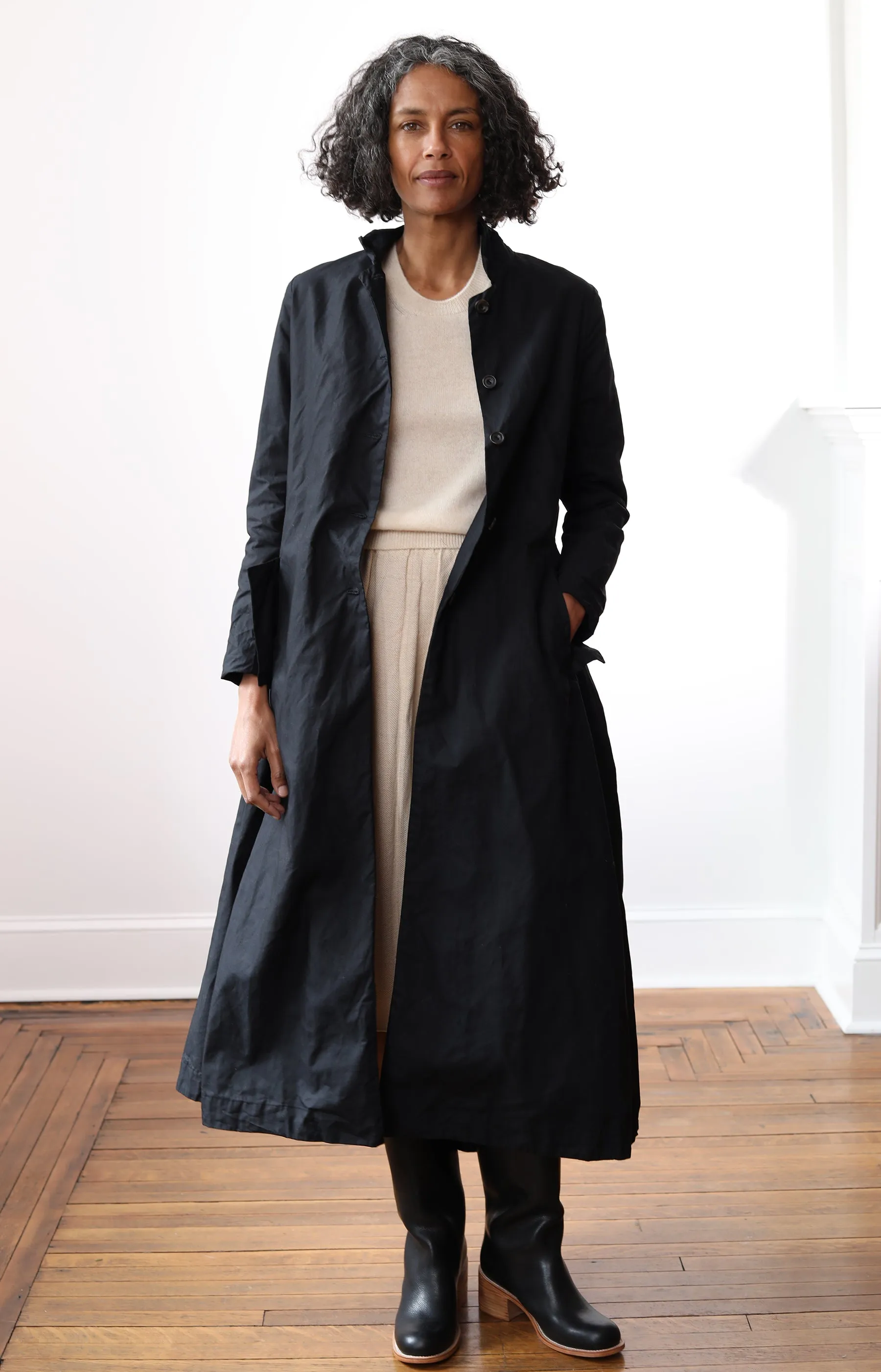 Black Ann Waxed Cotton Coat