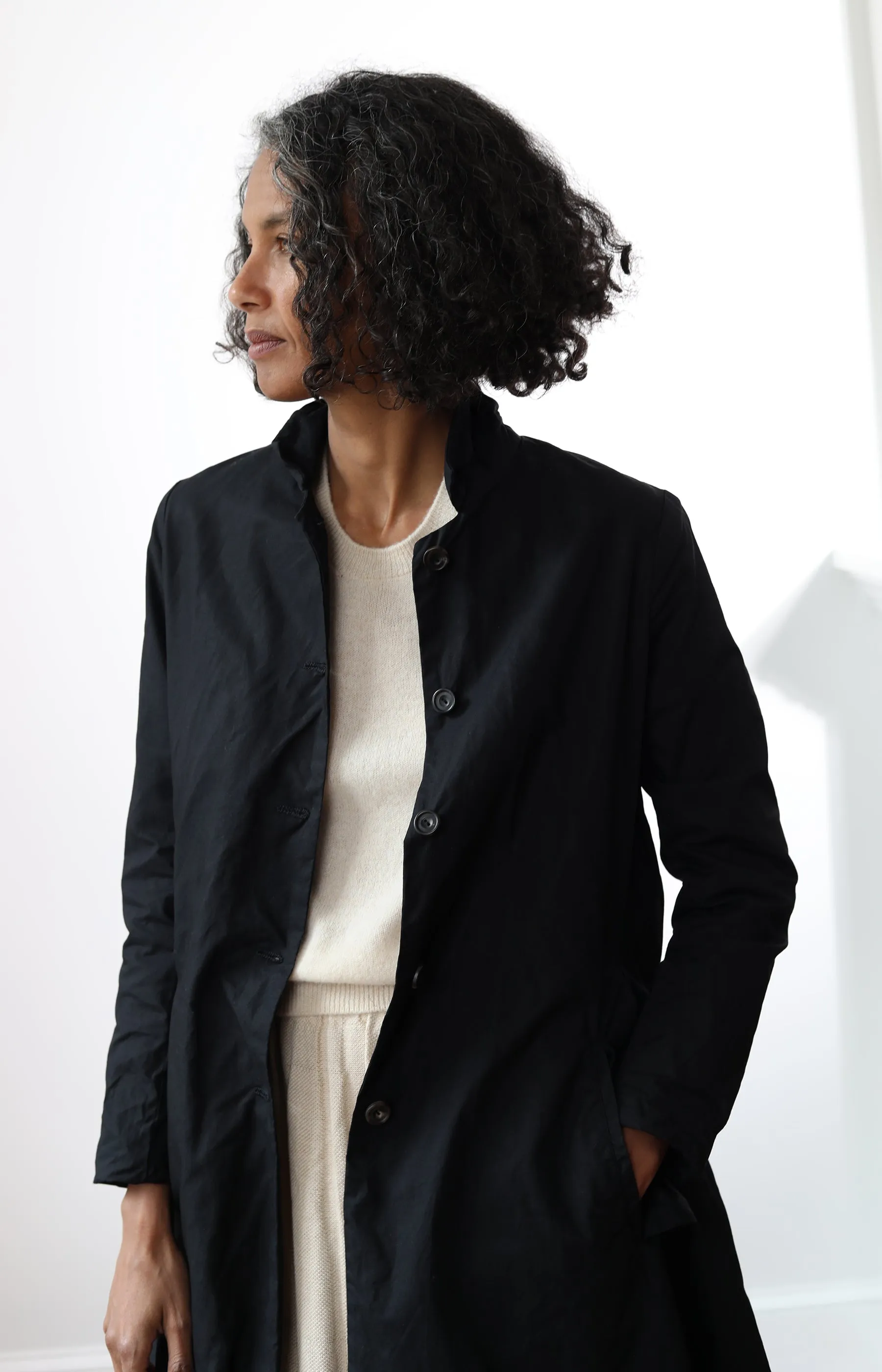 Black Ann Waxed Cotton Coat
