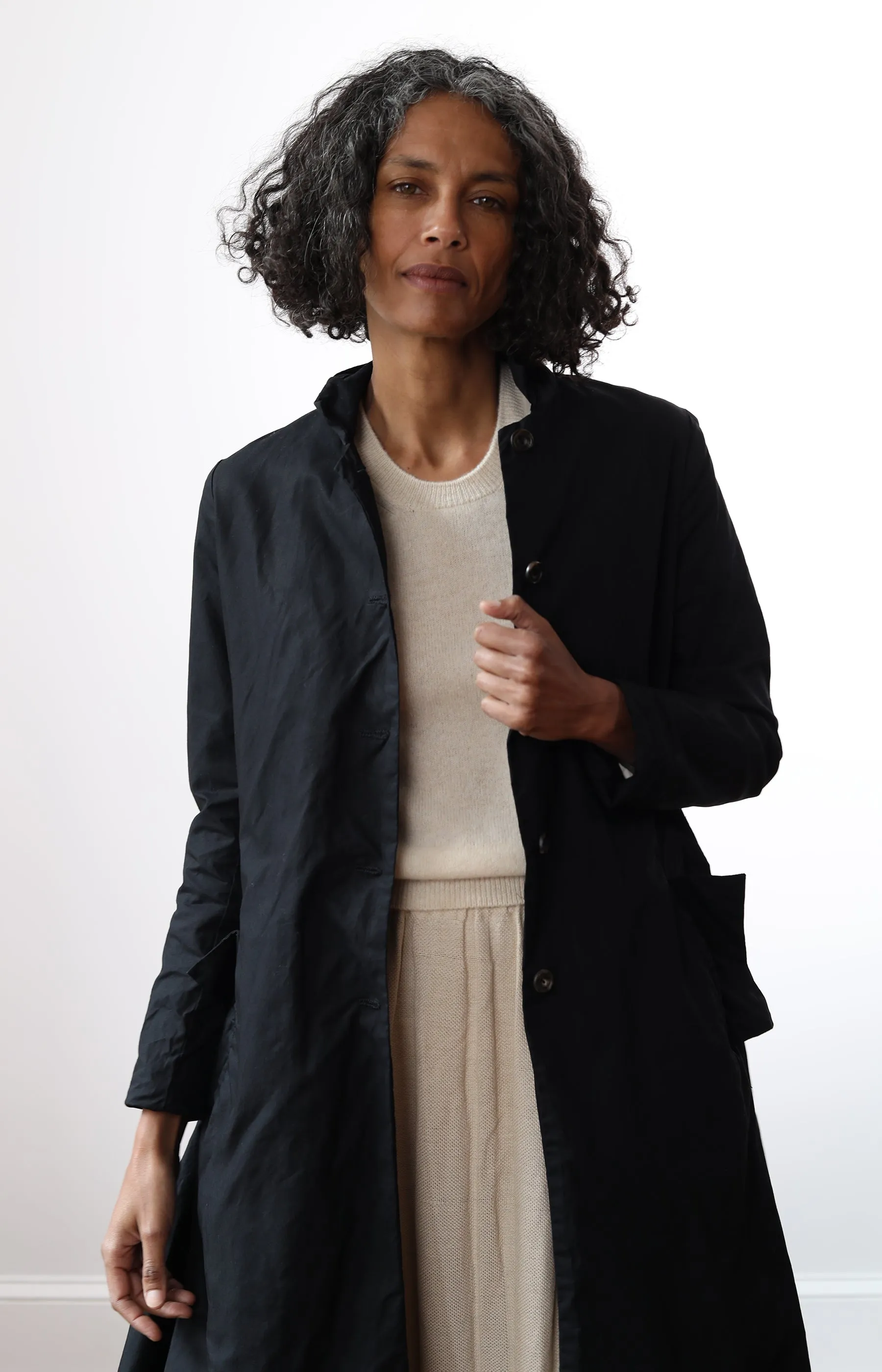 Black Ann Waxed Cotton Coat