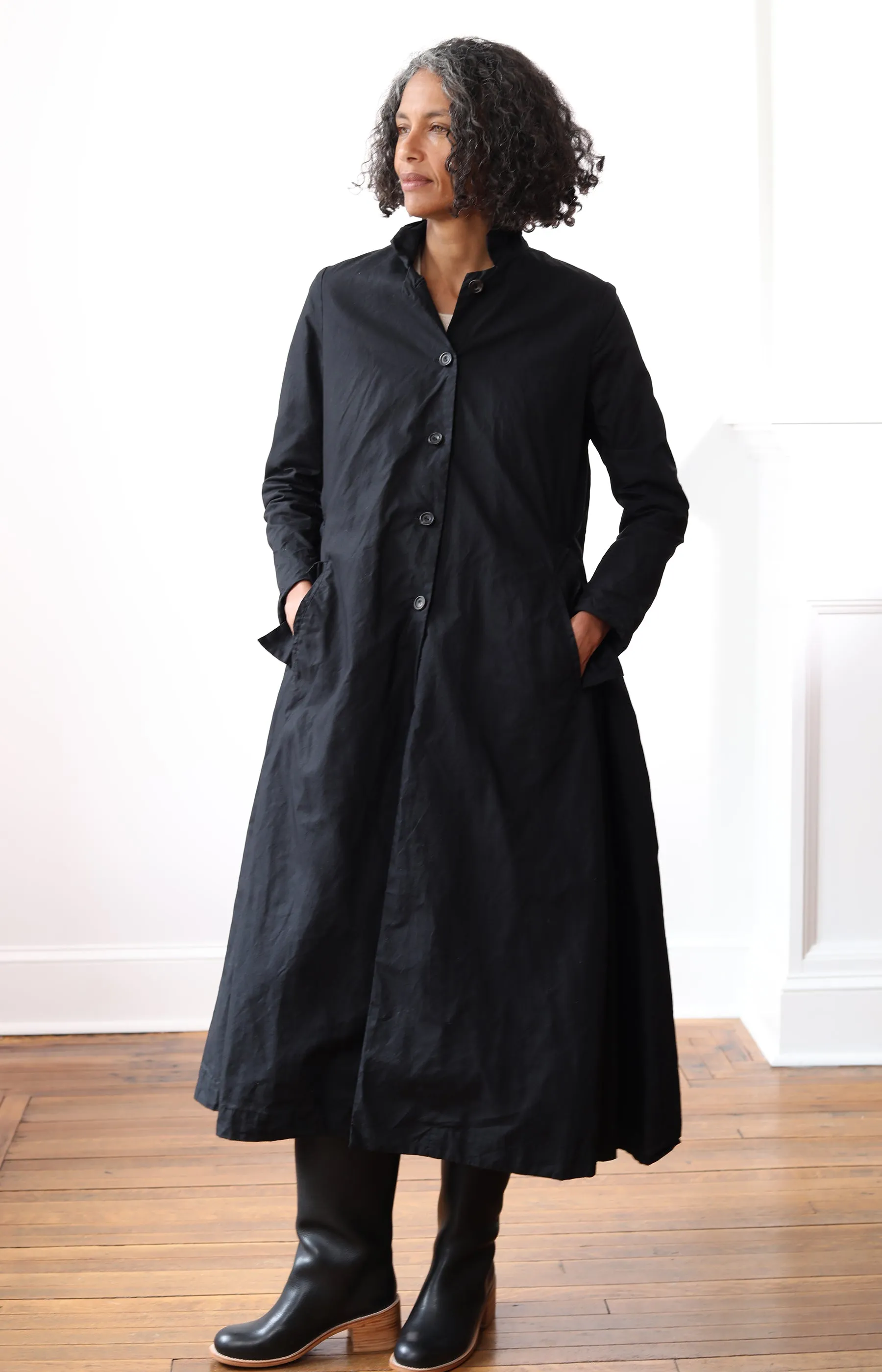 Black Ann Waxed Cotton Coat