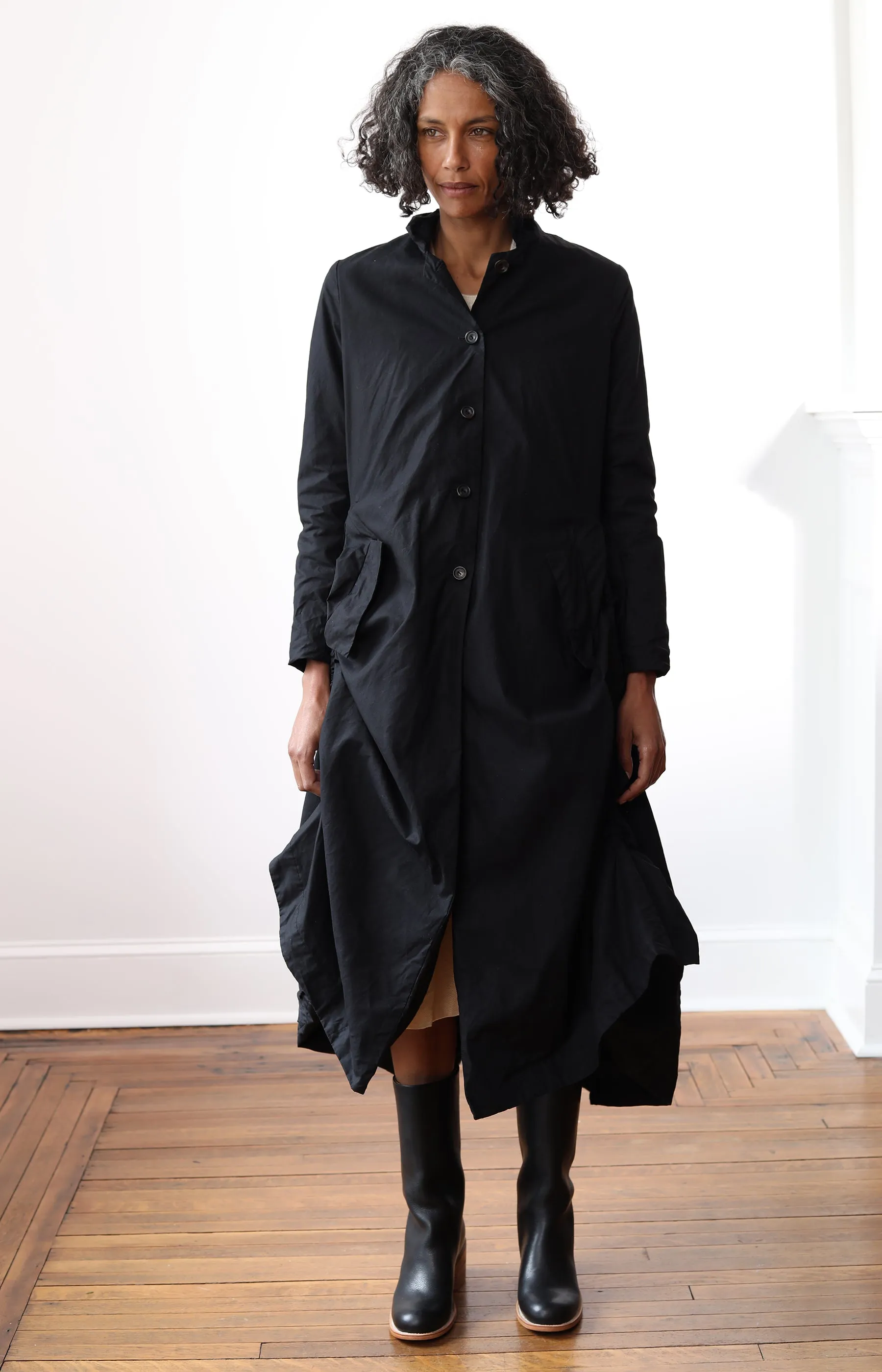 Black Ann Waxed Cotton Coat