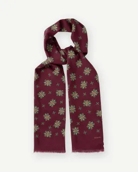 Burgundy Floral Print Wool Silk Scarf