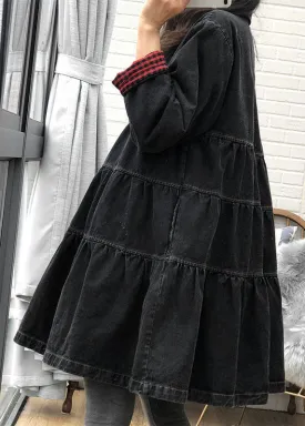Chic Black Loose Button Patchwork Fall trench coats Dress
