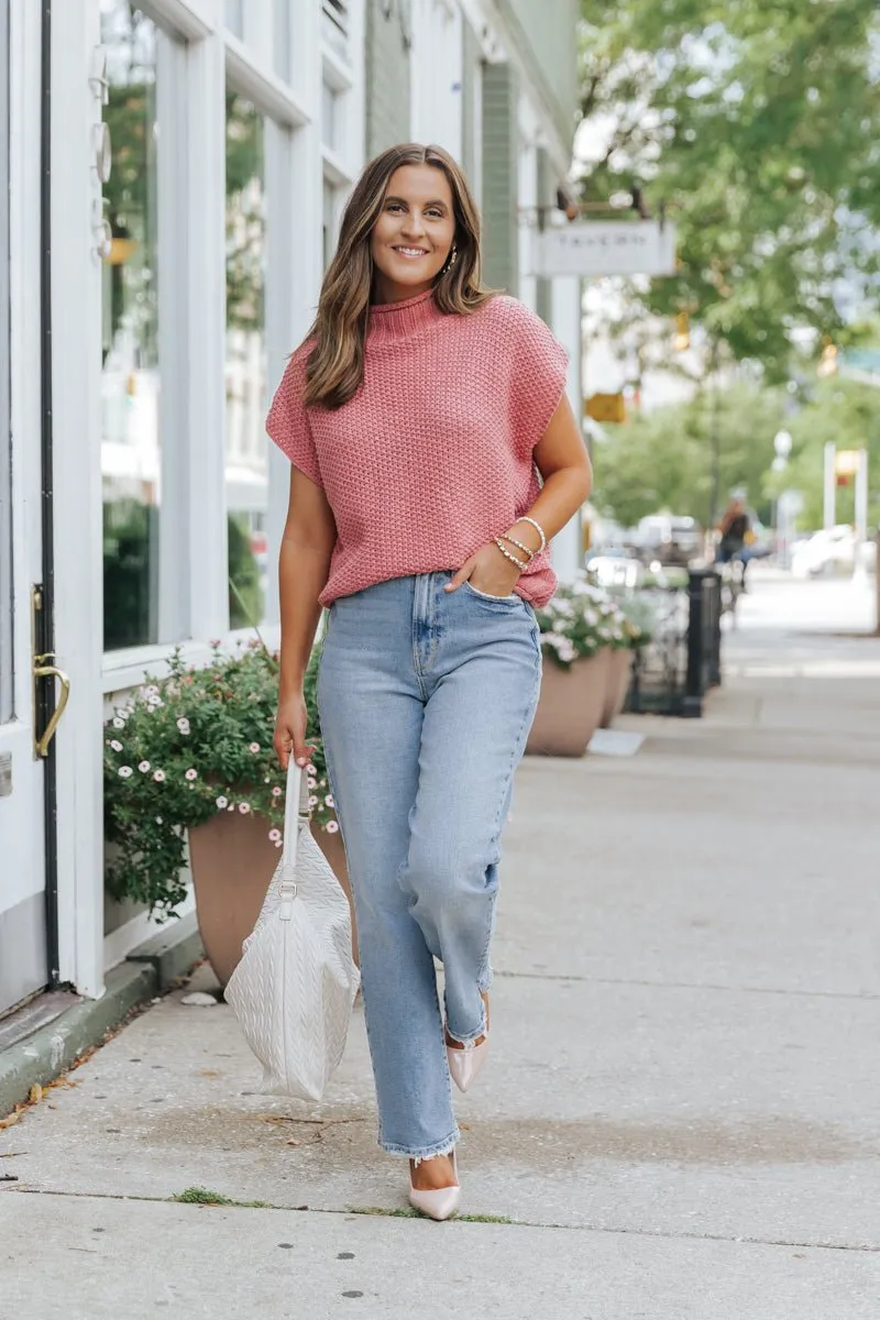 Everyday Classic Mock Neck Sweater - Rose - FINAL SALE