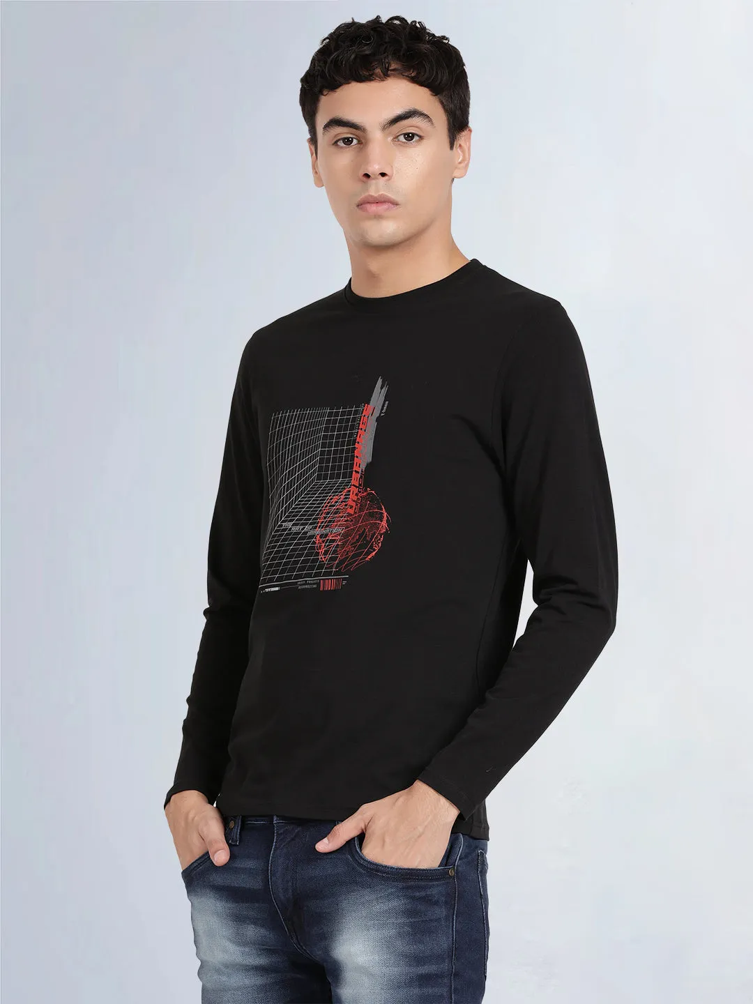 Full Sleeve Jet Black Crew Neck T-Shirt