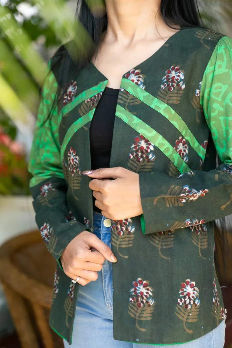 Green Nandana Print Cotton Short Jacket