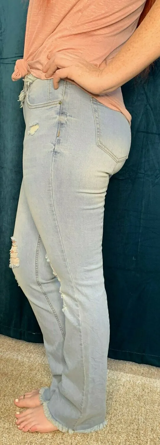 L And B Antique Wash Frayed/Split Hem Jean
