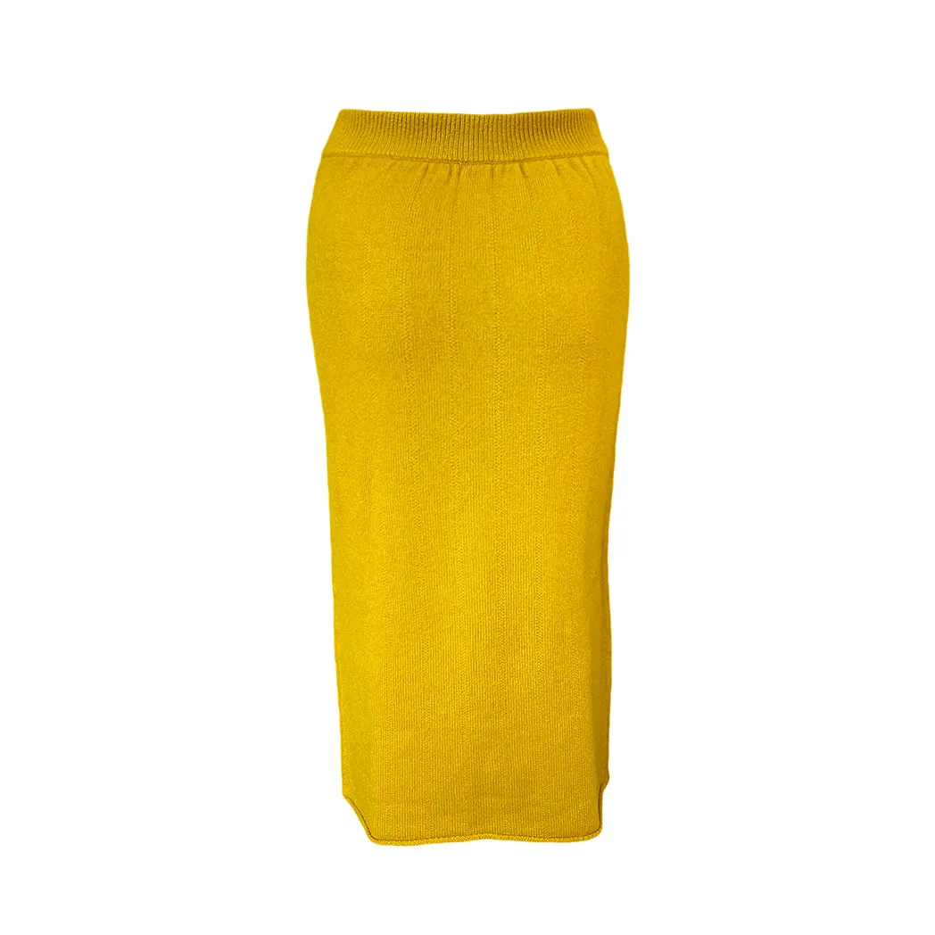 Mustard Yellow & Blue Cashmere Skirt Suit