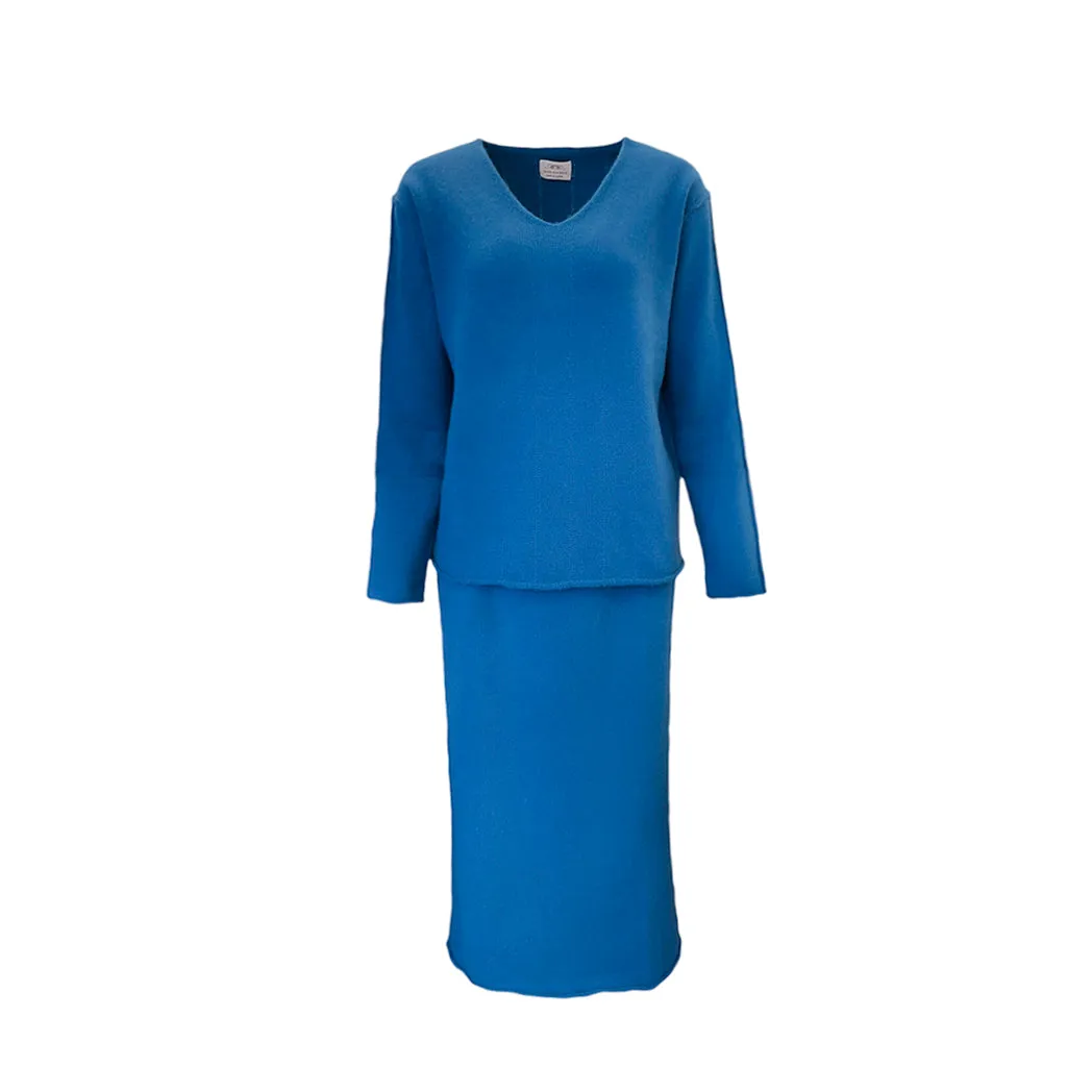 Mustard Yellow & Blue Cashmere Skirt Suit