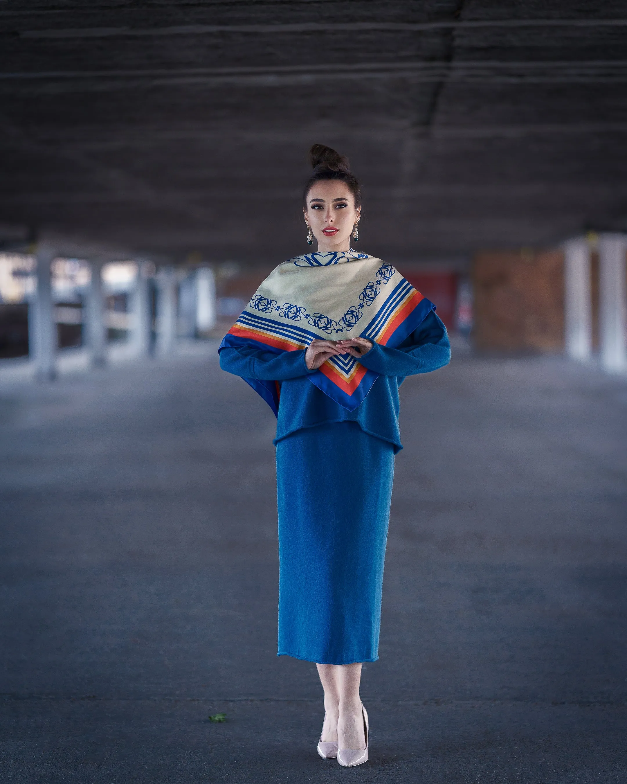 Mustard Yellow & Blue Cashmere Skirt Suit
