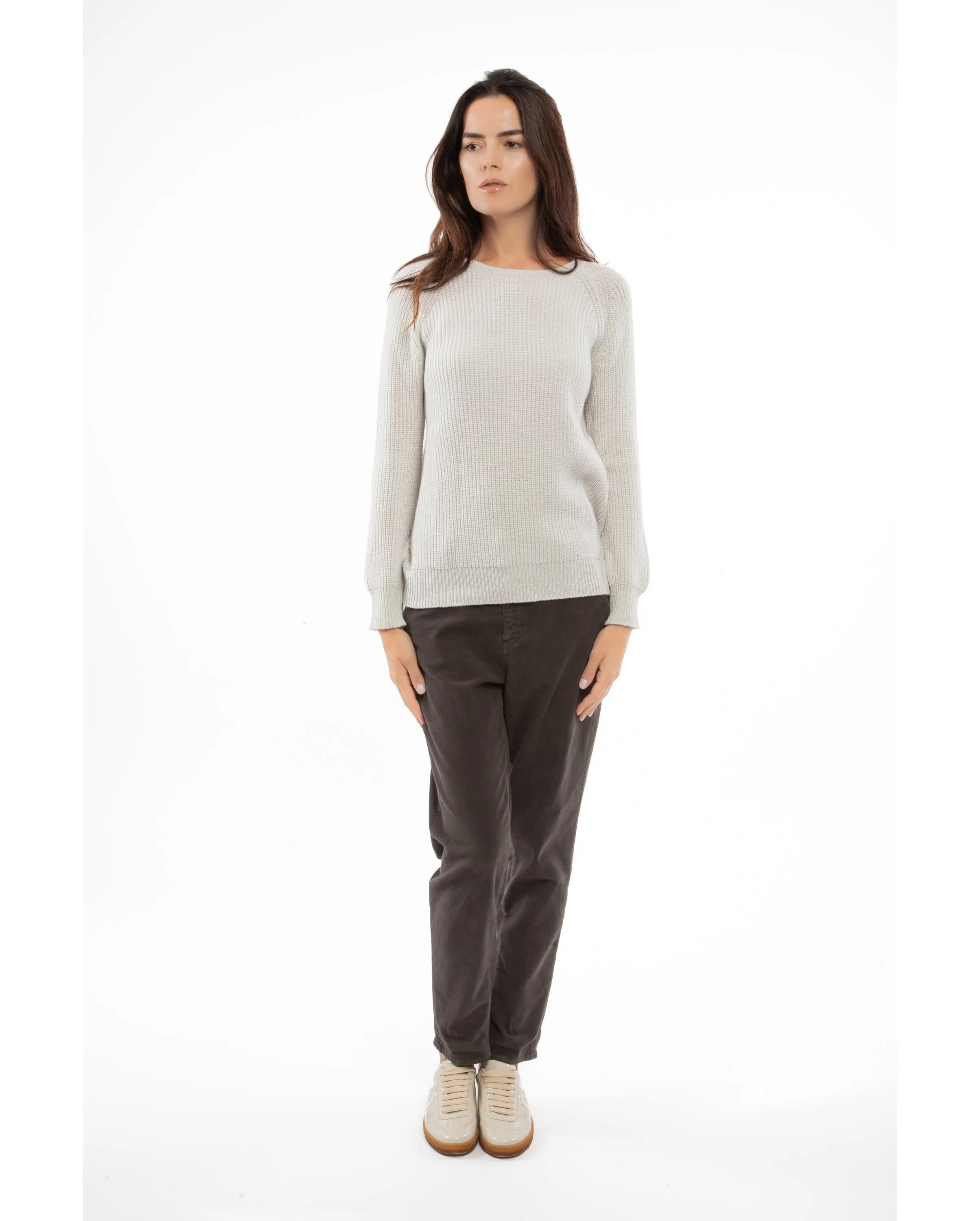 NEW FALL 24 - Women's Cashmere Brioche Rib Crew Neck Melange Gray