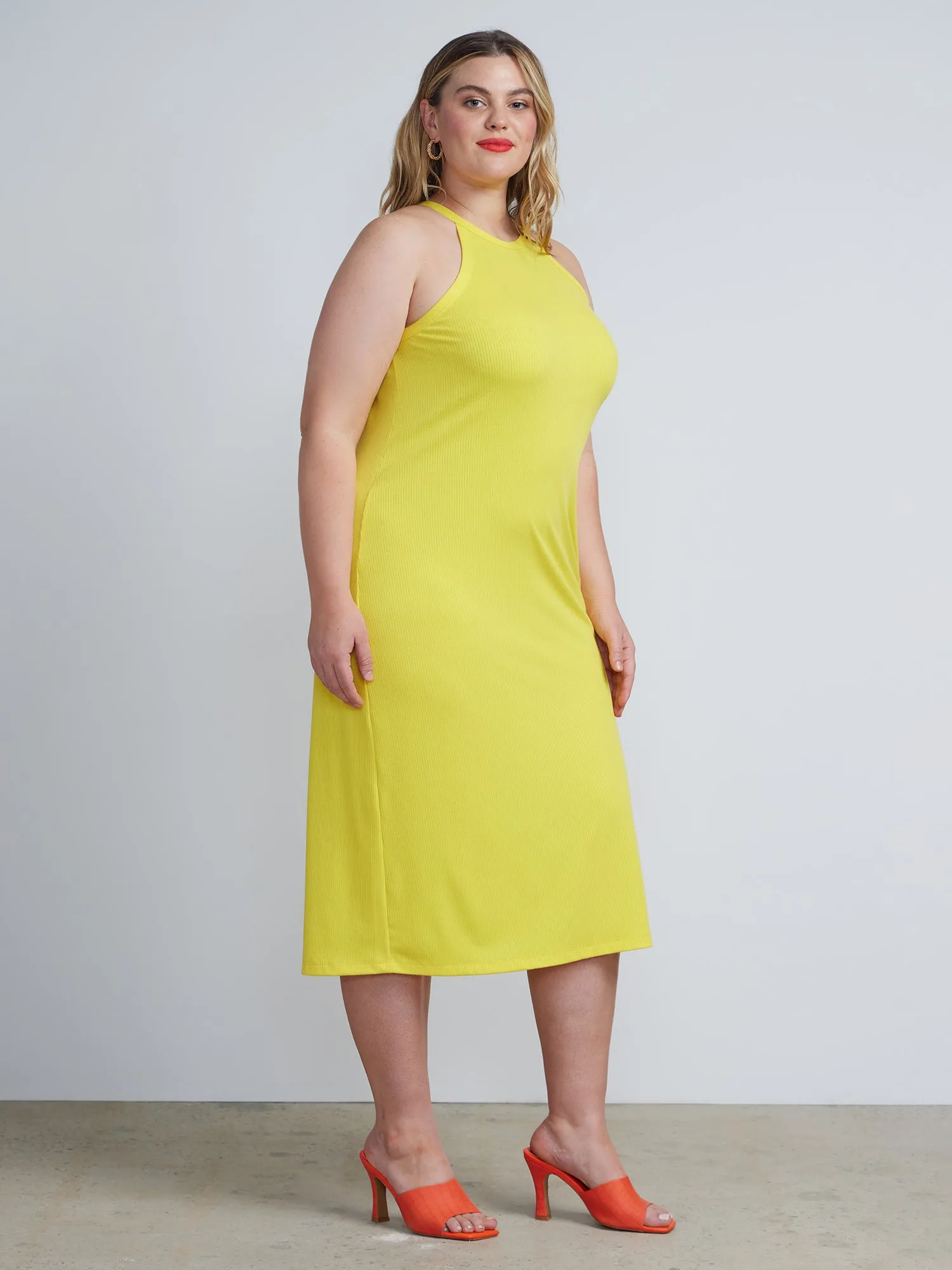 Plus Ribbed Knit Sleeveless Halter Midi Dress