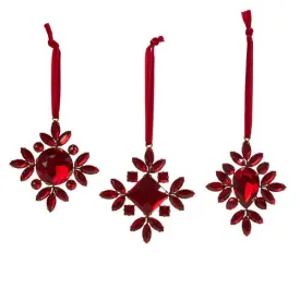 Raz Imports 2023 Holiday Cheers 3.5" Red Jeweled Snowflake Ornament, Asst of 3