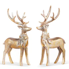 Raz Imports 2023 O Tannenbaum 7" Aged Gold Deer With Bow Ornament, Asst of 2