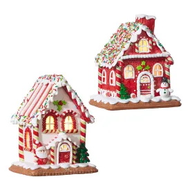 Raz Imports Kringle Candy Co. 7.25" Gingerbread Lighted House, Assortment of 2