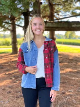 Red Plaid Denim Jacket