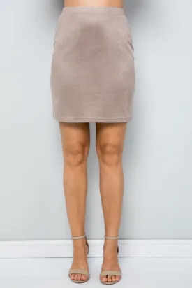 See And Be Seen Taupe Faux Suede Stretch Mini Skirt