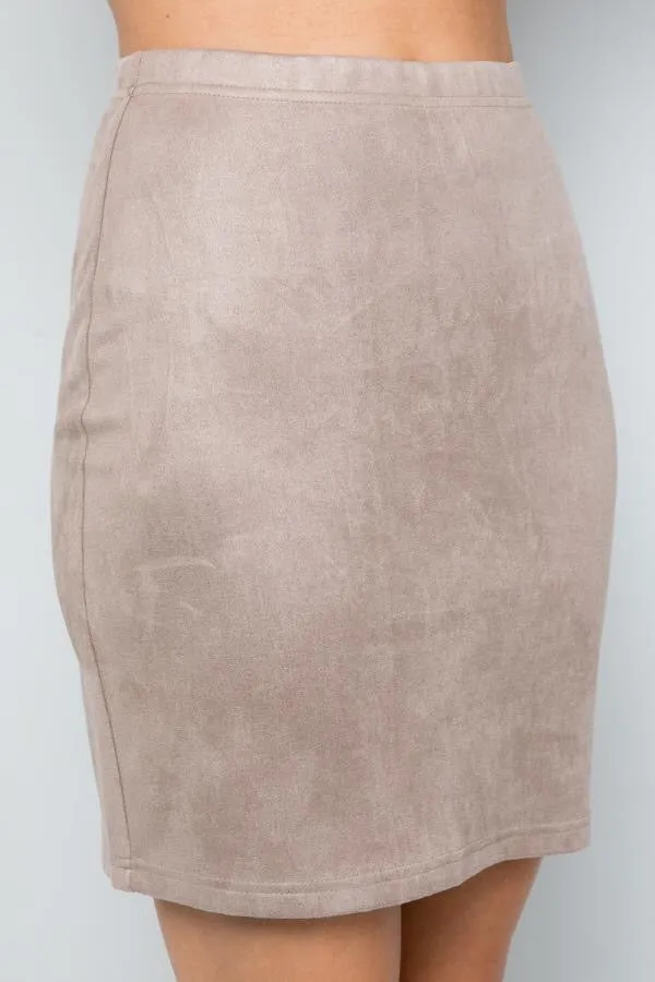 See And Be Seen Taupe Faux Suede Stretch Mini Skirt