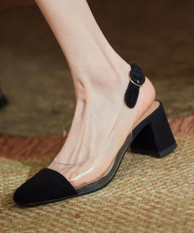 Stylish Splicing Clear Chunky High Heels Green Velour