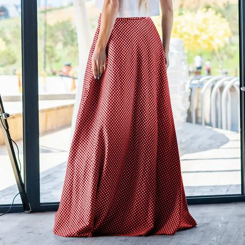 Vintage High Waist Ruffles Loose Pleated Side Zipper Maxi Skirts