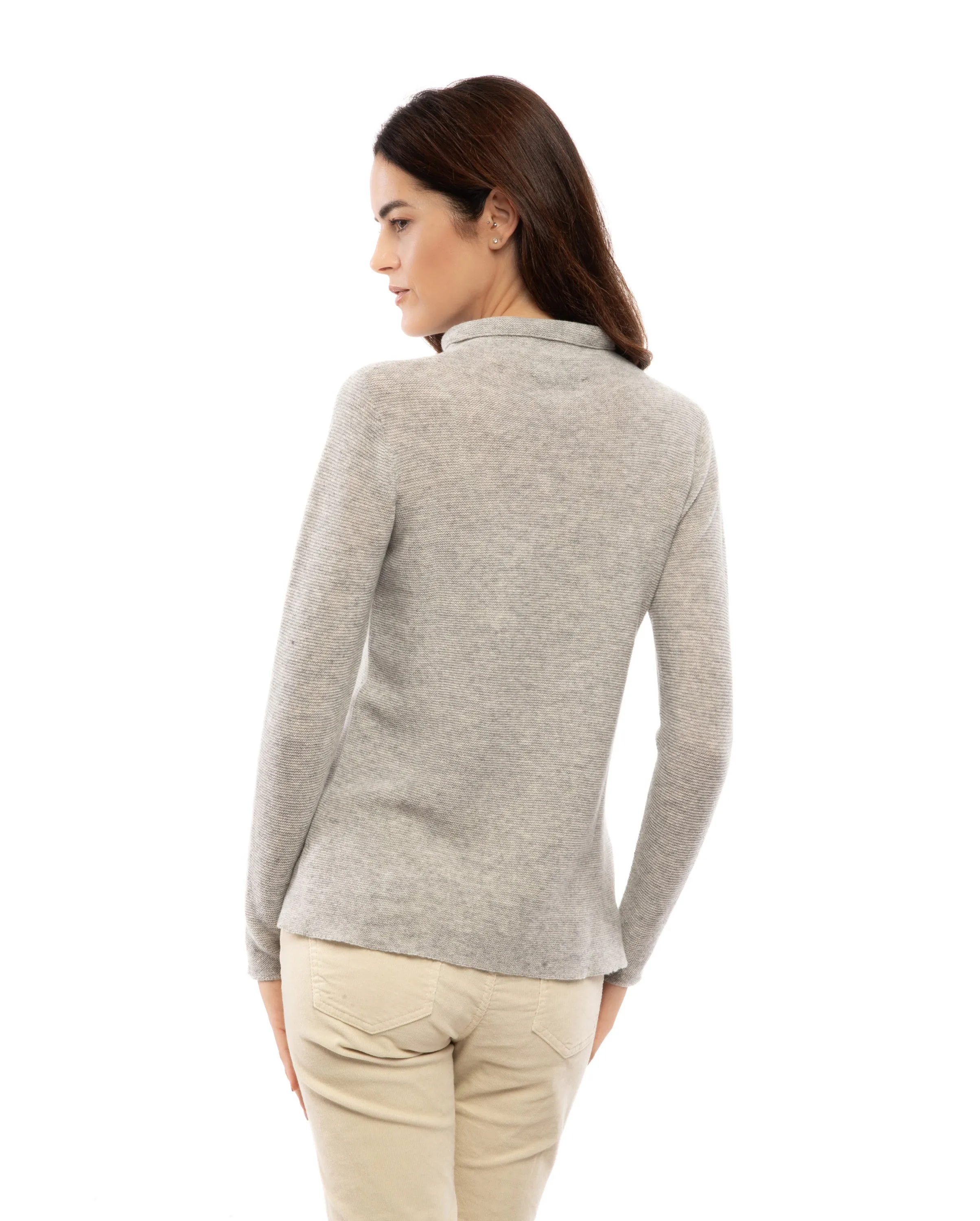 Women's Cashmere Links Stitch Funnel Neck Melange Blue