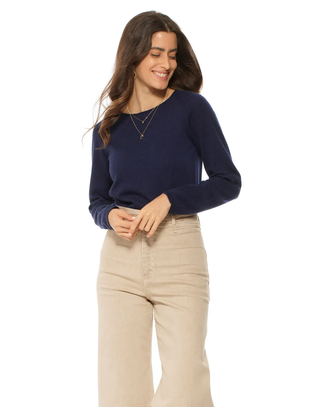 Women's Ultralight Cashmere Raglan Crew Neck Sweater Night Blue