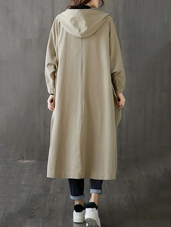 xakxx Original Solid Hooded Trench Coats